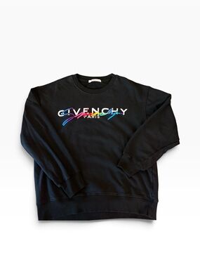 Givenchy Black Crewneck with Multicolor Script Logo